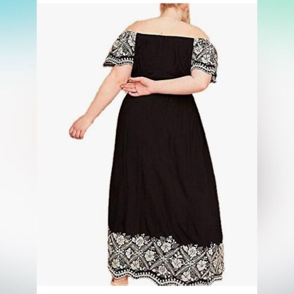 Lane Bryant Size 22 Maxi Dress Black Embroidered Off the Shoulder Boho - Picture 9 of 11